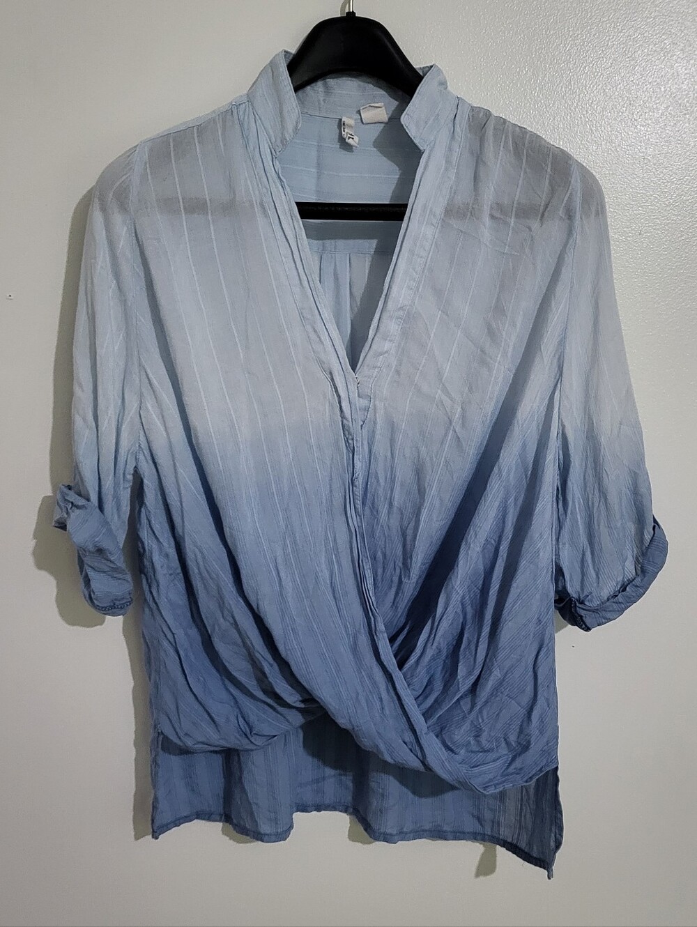 Confess Ombre Blue Crossover Blouse Size M